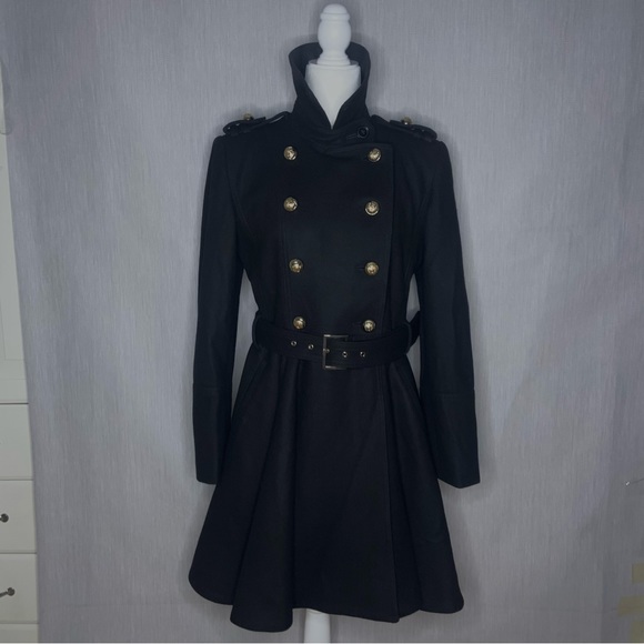 Miss Sixty Black Double Breasted Wool Blend Belted Trench Coat | Size Medium - Picture 6 of 17